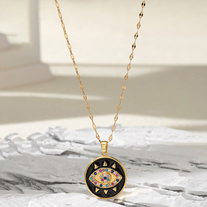 Olivenorma Fatima Cross Zircon Amulet Necklace - Evil Eye#Black - image 1