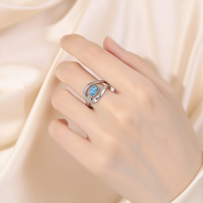 Olivenorma Stainless Steel Vintage Blue Turquoise Ring - image 1