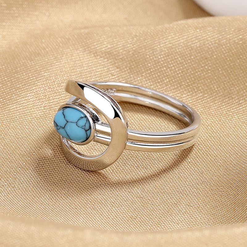 Olivenorma Stainless Steel Vintage Blue Turquoise Ring - image 2