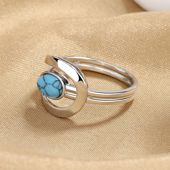 Olivenorma Stainless Steel Vintage Blue Turquoise Ring - image 2