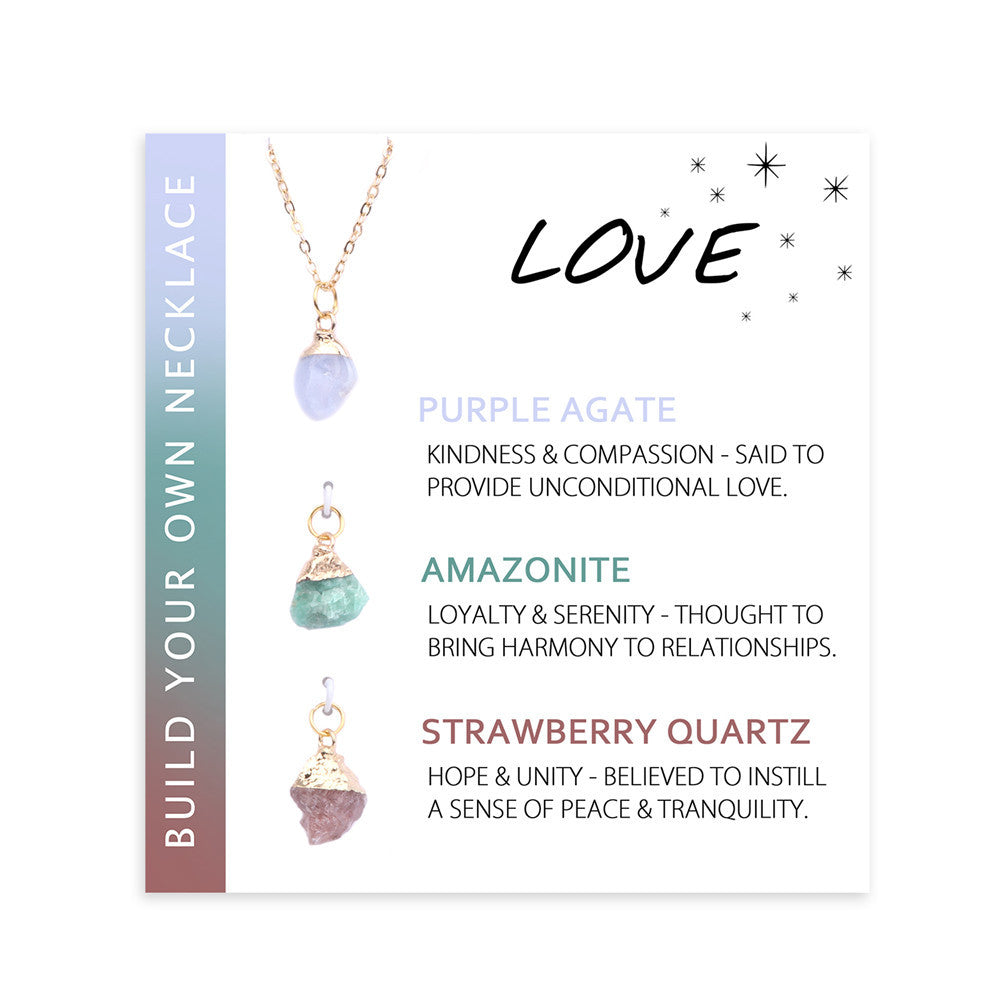 Olivenorma Natural Irregular Rough Stone Blessing Card Necklace - LOVE - image 1