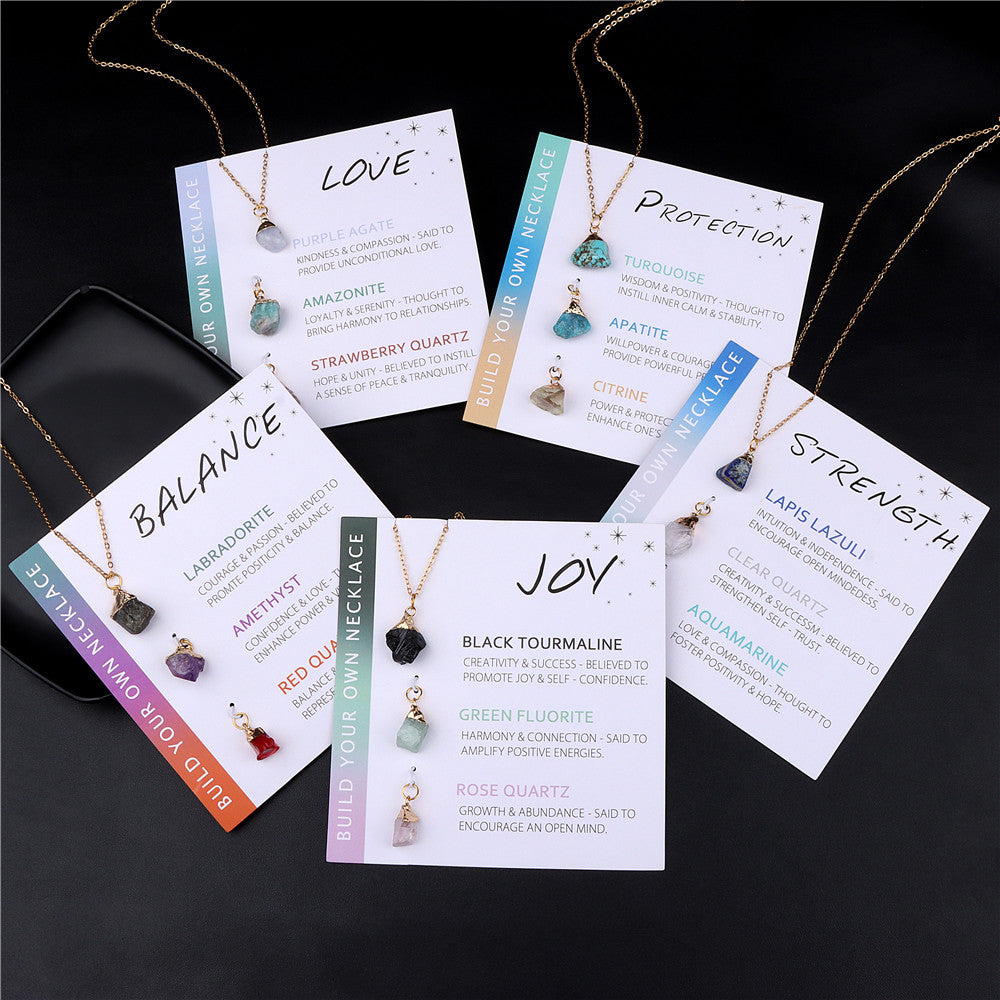 Olivenorma Natural Irregular Rough Stone Blessing Card Necklace - image 13