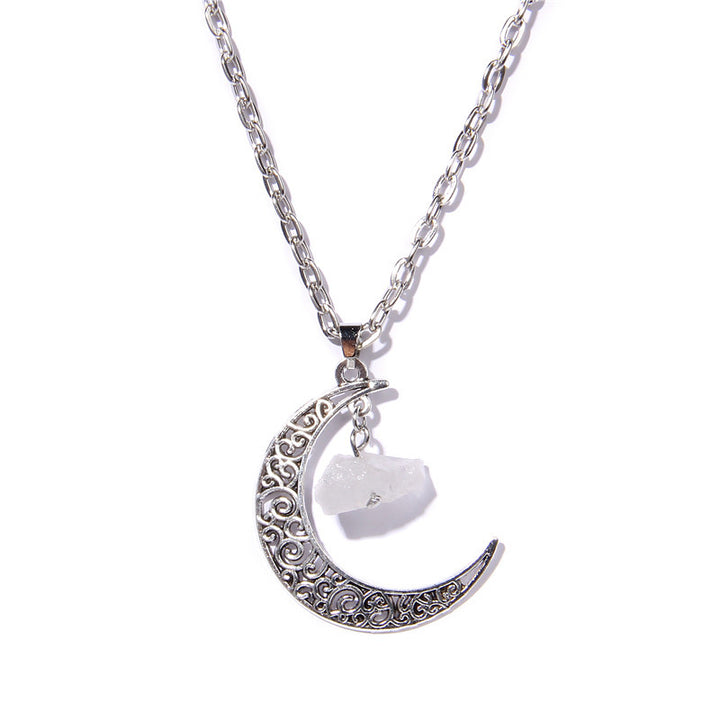 Olivenorma Alloy Moon Natural Stone Pendant Necklace - Clear Crystal - image 6