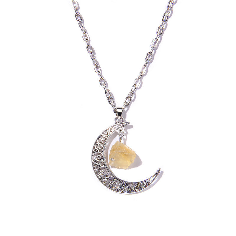 Olivenorma Alloy Moon Natural Stone Pendant Necklace - Citrine - image 8