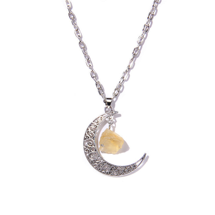 Olivenorma Alloy Moon Natural Stone Pendant Necklace - Citrine - image 8