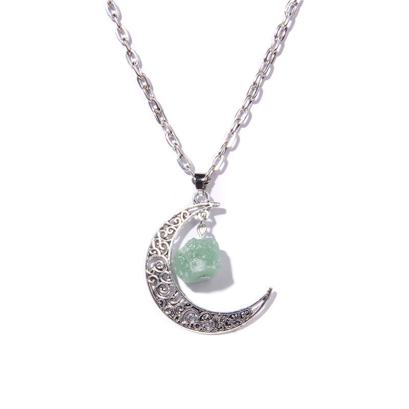 Olivenorma Alloy Moon Natural Stone Pendant Necklace - Green Aventurine - image 12