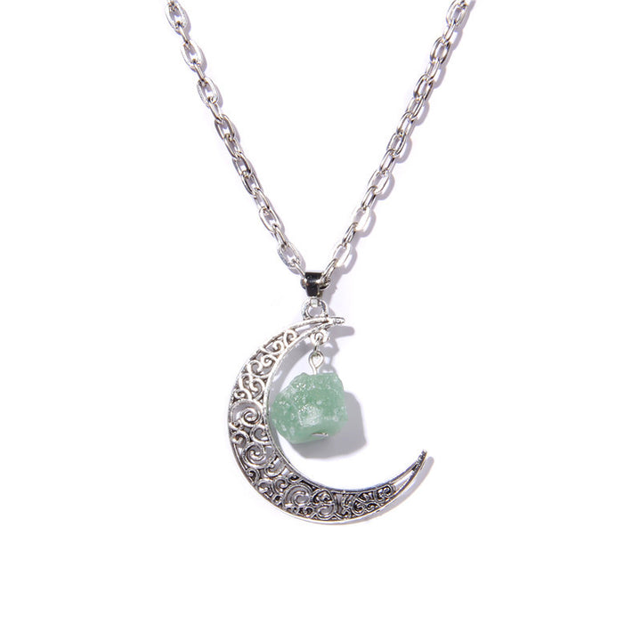 Olivenorma Alloy Moon Natural Stone Pendant Necklace - Green Aventurine - image 12
