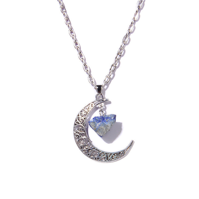 Olivenorma Alloy Moon Natural Stone Pendant Necklace - Lapis Lazuli - image 10
