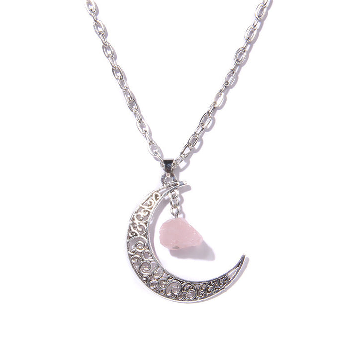 Olivenorma Alloy Moon Natural Stone Pendant Necklace - Rose Quartz - image 16
