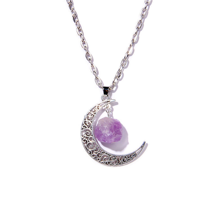 Olivenorma Alloy Moon Natural Stone Pendant Necklace - Amethyst - image 0