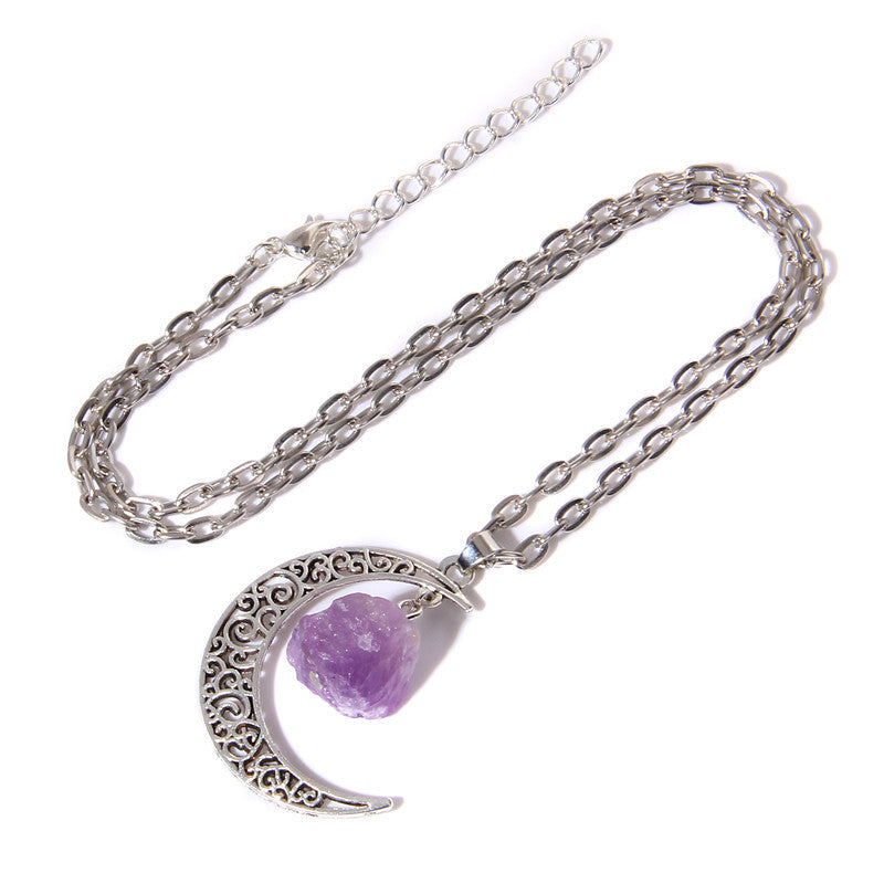 Olivenorma Alloy Moon Natural Stone Pendant Necklace - image 2