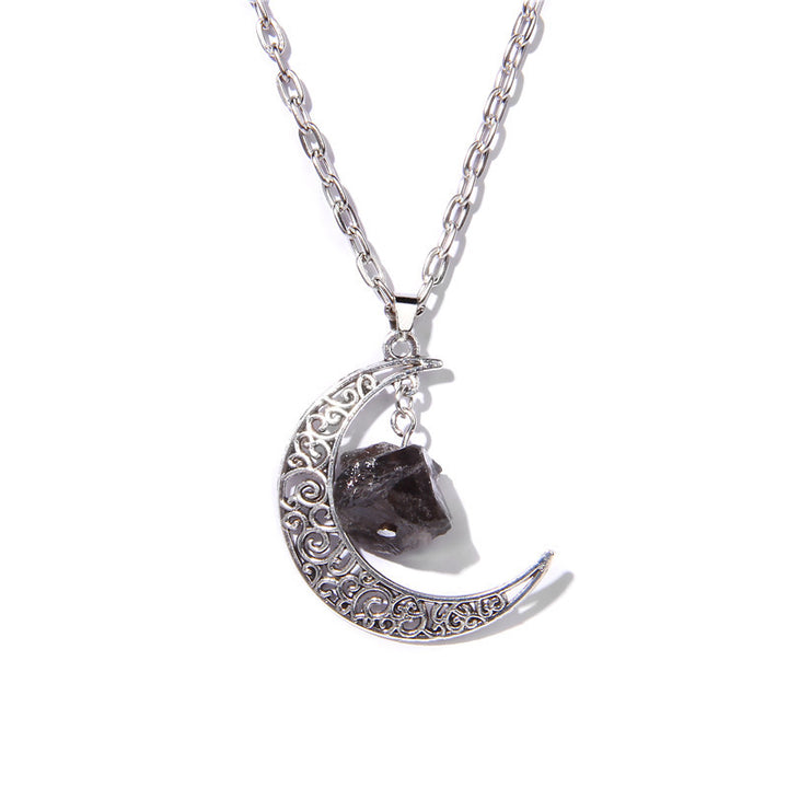 Olivenorma Alloy Moon Natural Stone Pendant Necklace - Smoky Quartz - image 4