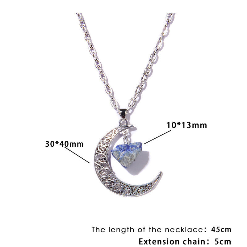 Olivenorma Alloy Moon Natural Stone Pendant Necklace - image 21