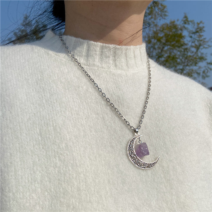 Olivenorma Alloy Moon Natural Stone Pendant Necklace - image 1