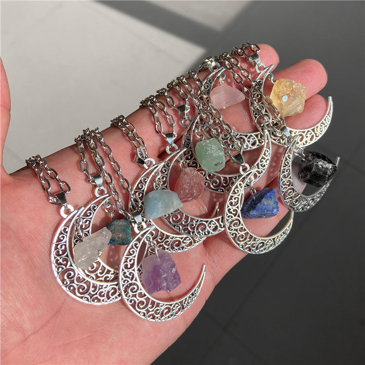 Olivenorma Alloy Moon Natural Stone Pendant Necklace - image 23