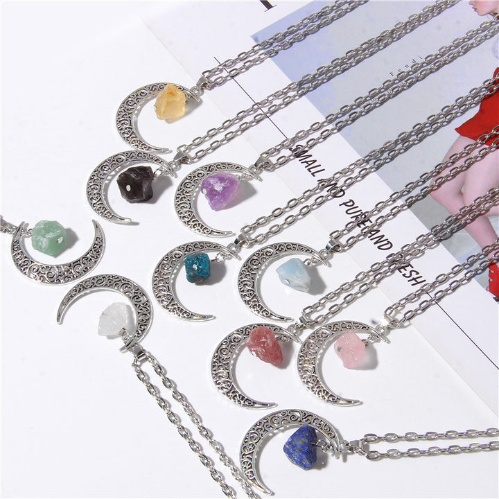 Olivenorma Alloy Moon Natural Stone Pendant Necklace - image 22