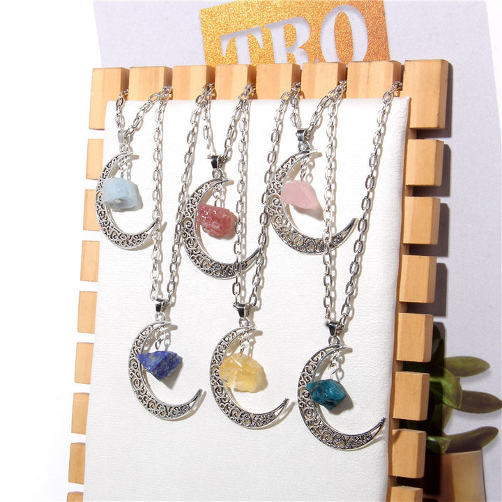 Olivenorma Alloy Moon Natural Stone Pendant Necklace - image 24