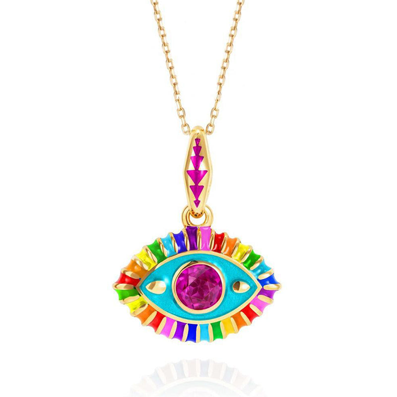 Olivenorma Titanium Steel Gemstone Devil's Eye Necklace - Rosered - image 1