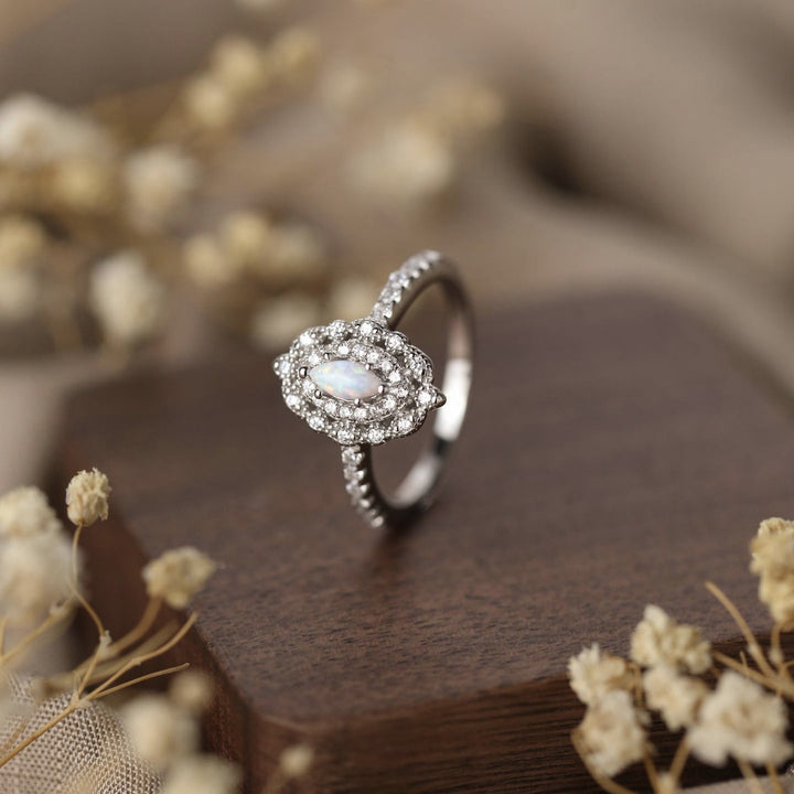 Olivenorma Dainty Opal White Zircon Engraved Design Engagement Ring - image 2