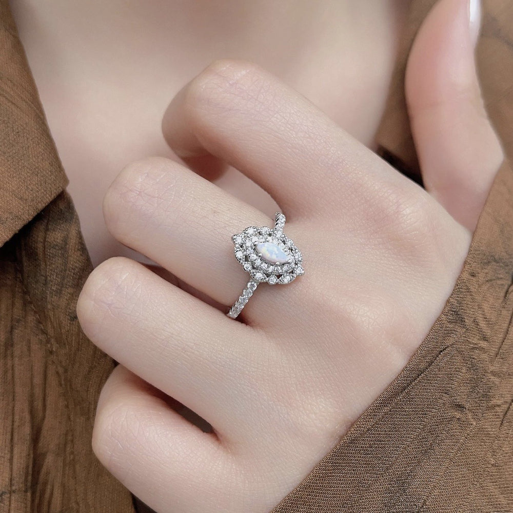 Olivenorma Dainty Opal White Zircon Engraved Design Engagement Ring - image 1
