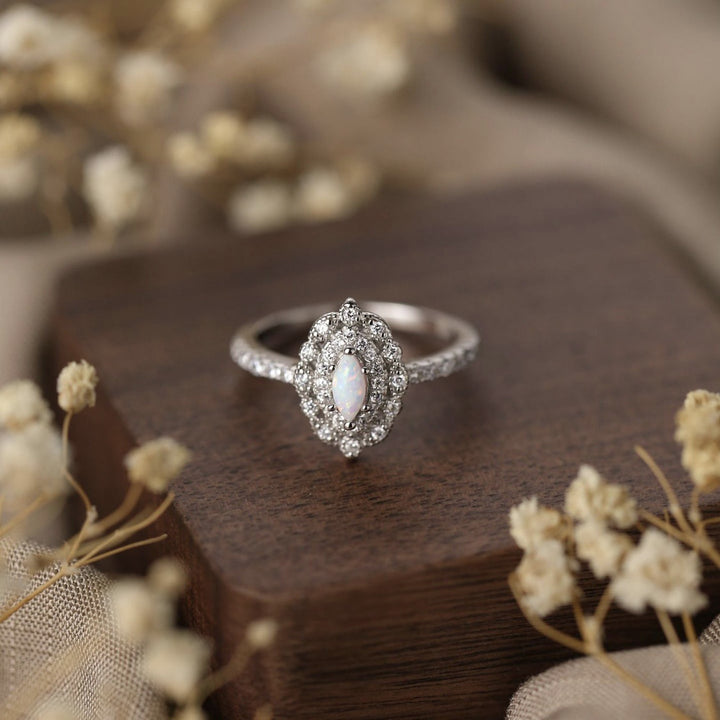 Olivenorma Dainty Opal White Zircon Engraved Design Engagement Ring - 11 - image 0