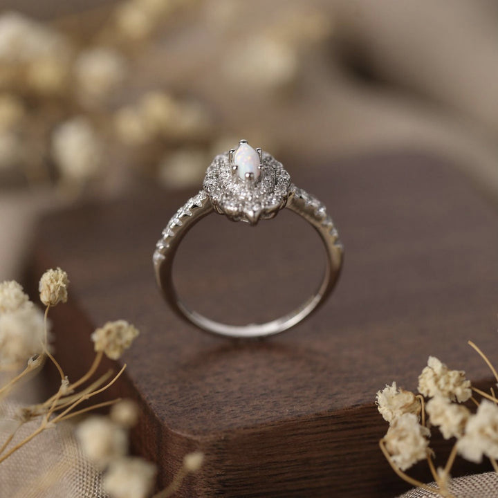 Olivenorma Dainty Opal White Zircon Engraved Design Engagement Ring - image 3