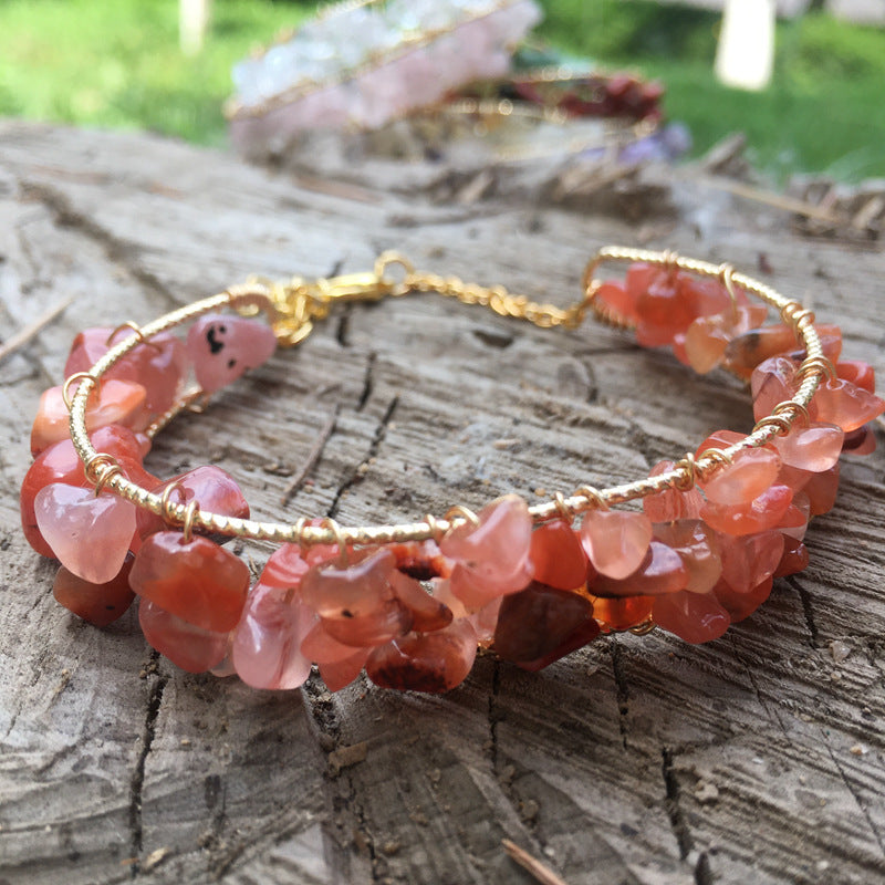 Olivenorma Irregular Natural Gemstone Gravel Beads Cuff Tassel Bracelet  - Red Agate - image 1