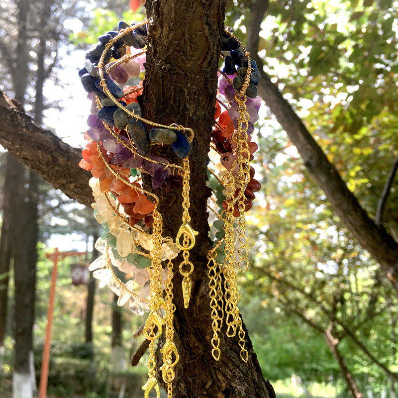 Olivenorma Irregular Natural Gemstone Gravel Beads Cuff Tassel Bracelet  - image 18