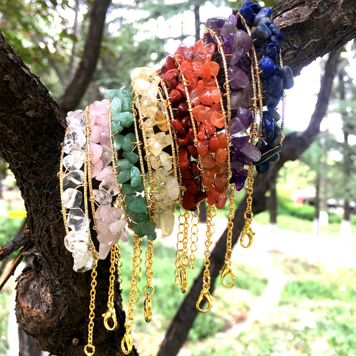 Olivenorma Irregular Natural Gemstone Gravel Beads Cuff Tassel Bracelet  - image 0