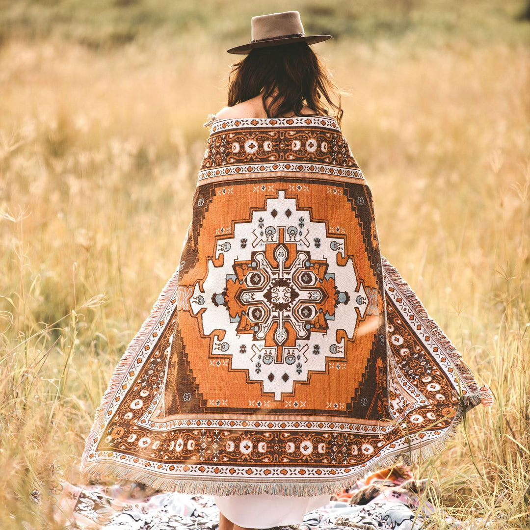 Olivenorma Bohemian Geometric Flowers Fringe Tassels Woven Blanket - image 3