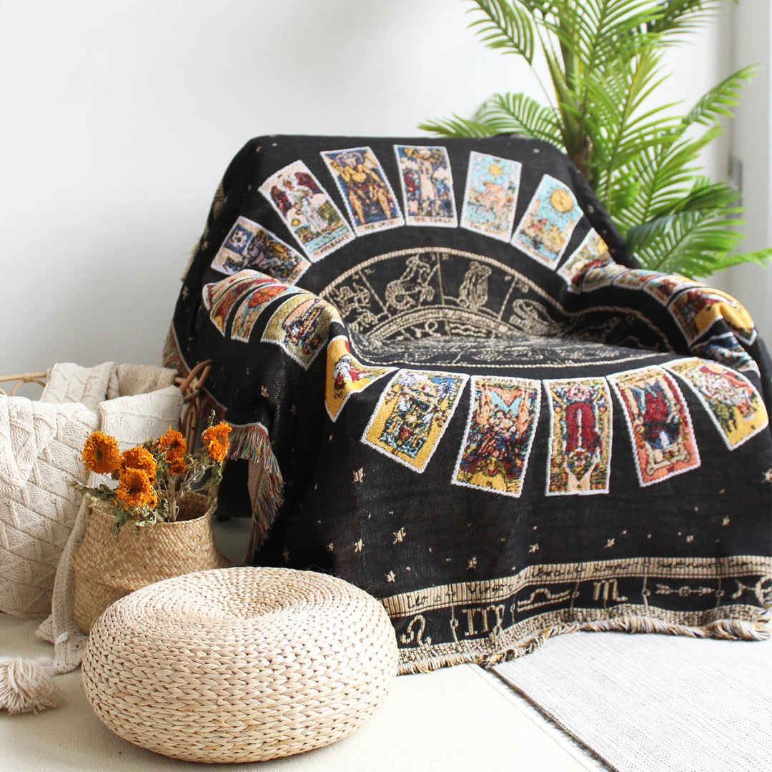Olivenorma Tarot Cards Compass Woven Boho Throw Tassels Blanket - Tarot Cards Compass - image 0