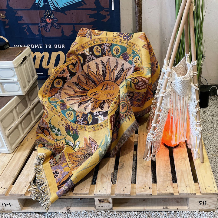 Olivenorma Golden Sun Mood Face Yellow Bohemian Tapestry Blanket  - image 3