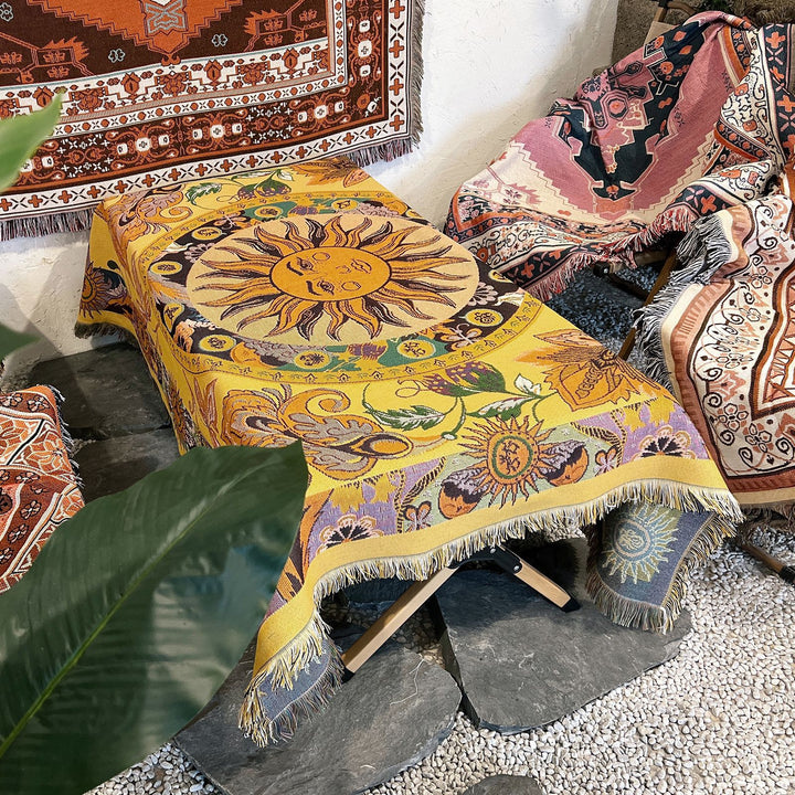 Olivenorma Golden Sun Mood Face Yellow Bohemian Tapestry Blanket  - image 5