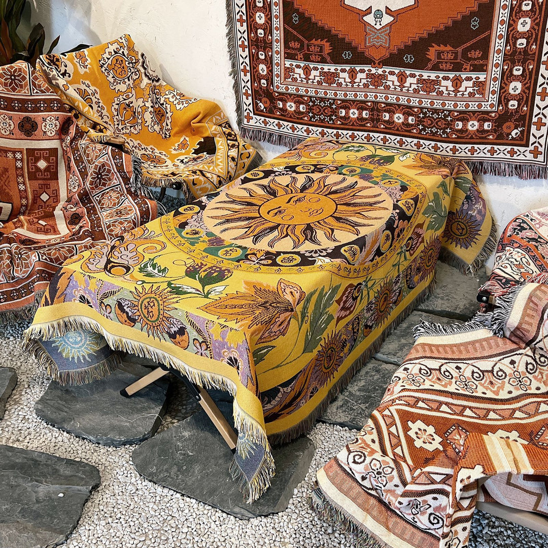 Olivenorma Golden Sun Mood Face Yellow Bohemian Tapestry Blanket  - image 6