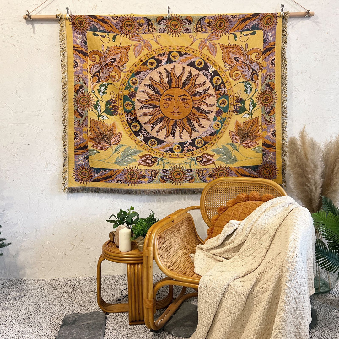 Olivenorma Golden Sun Mood Face Yellow Bohemian Tapestry Blanket  - image 4