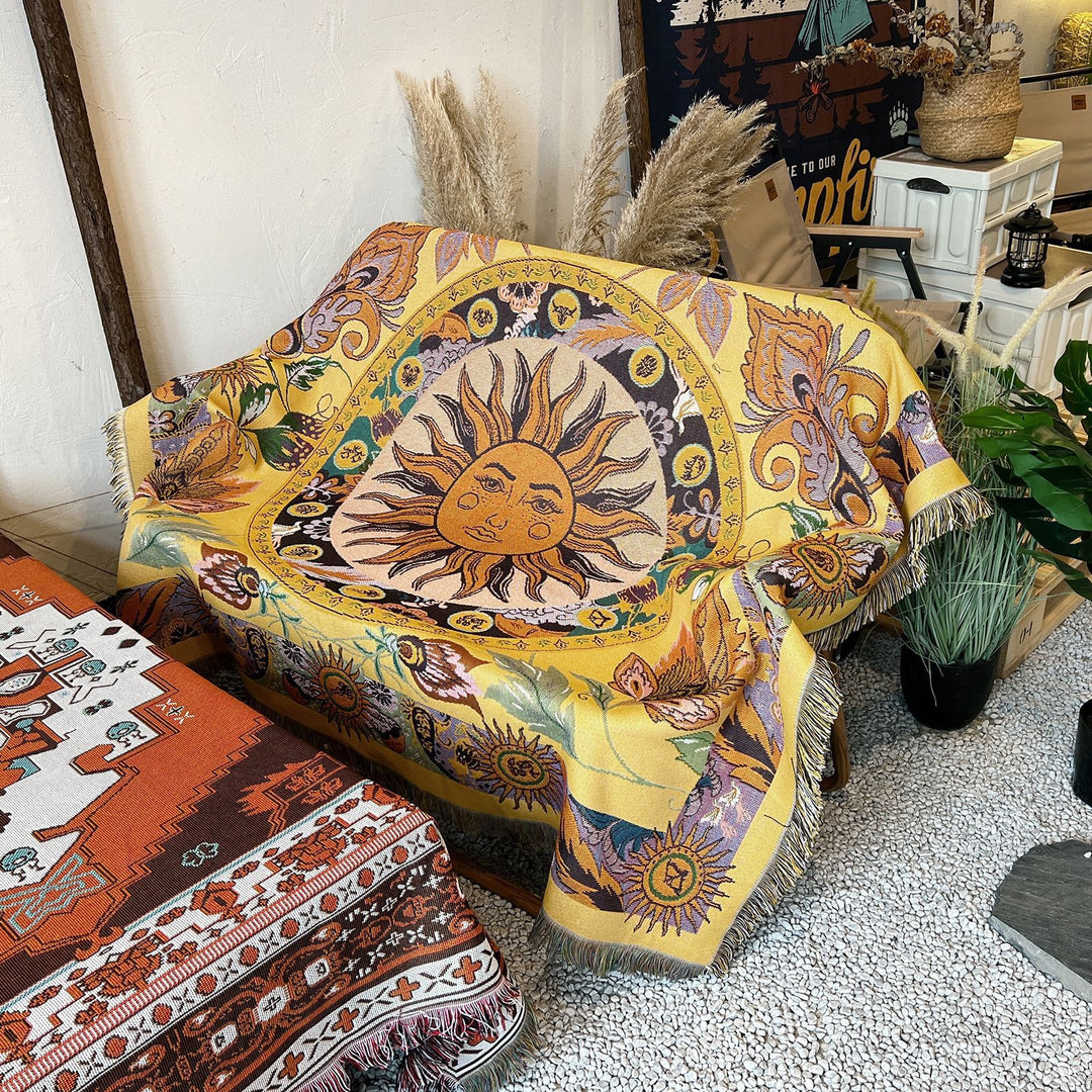 Olivenorma Golden Sun Mood Face Yellow Bohemian Tapestry Blanket  - image 7