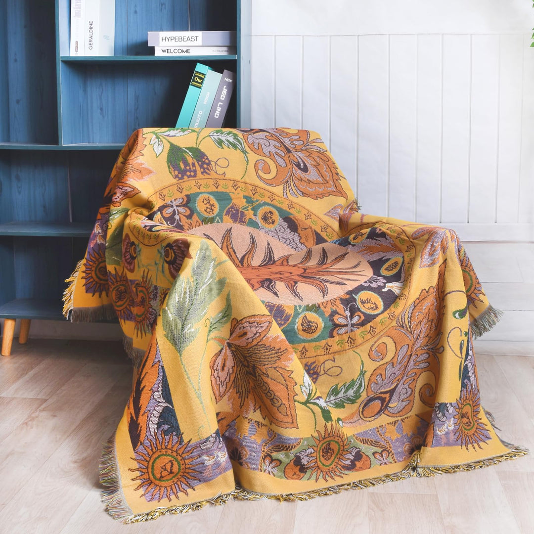 Olivenorma Golden Sun Mood Face Yellow Bohemian Tapestry Blanket  - image 8