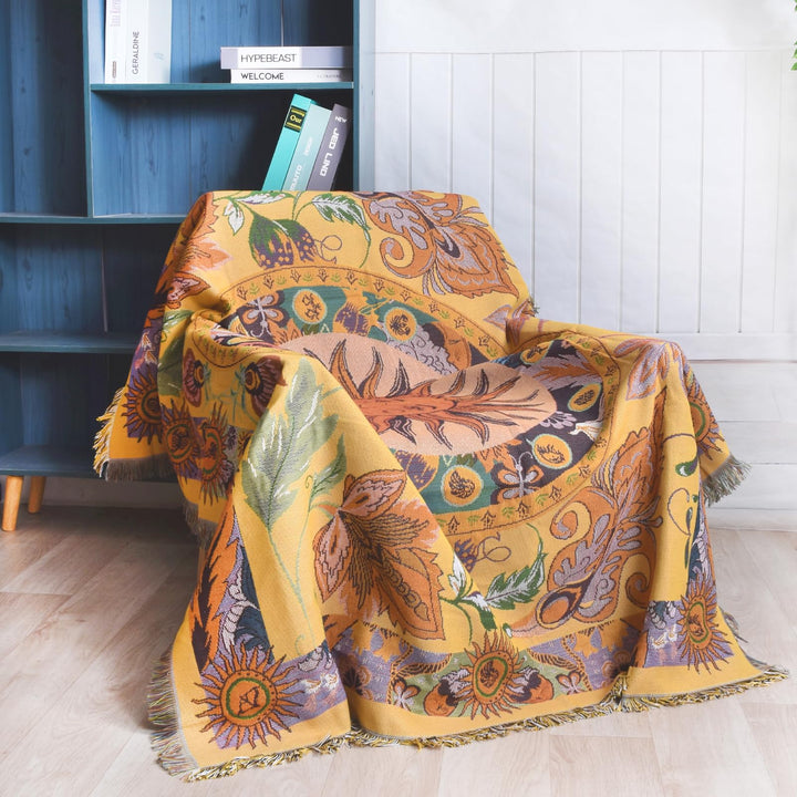 Olivenorma Golden Sun Mood Face Yellow Bohemian Tapestry Blanket  - image 8