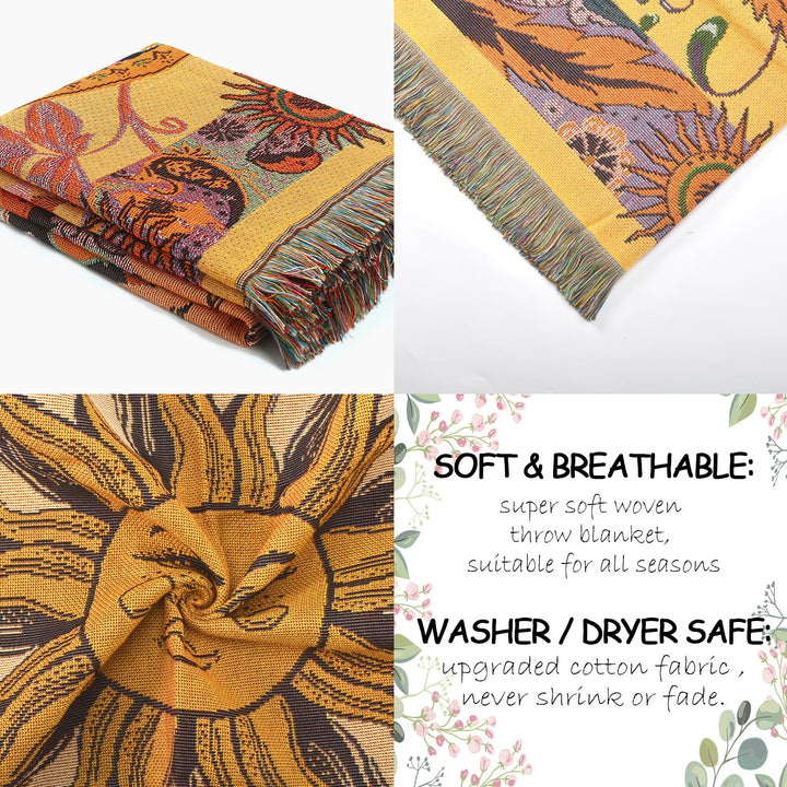 Olivenorma Golden Sun Mood Face Yellow Bohemian Tapestry Blanket  - image 16
