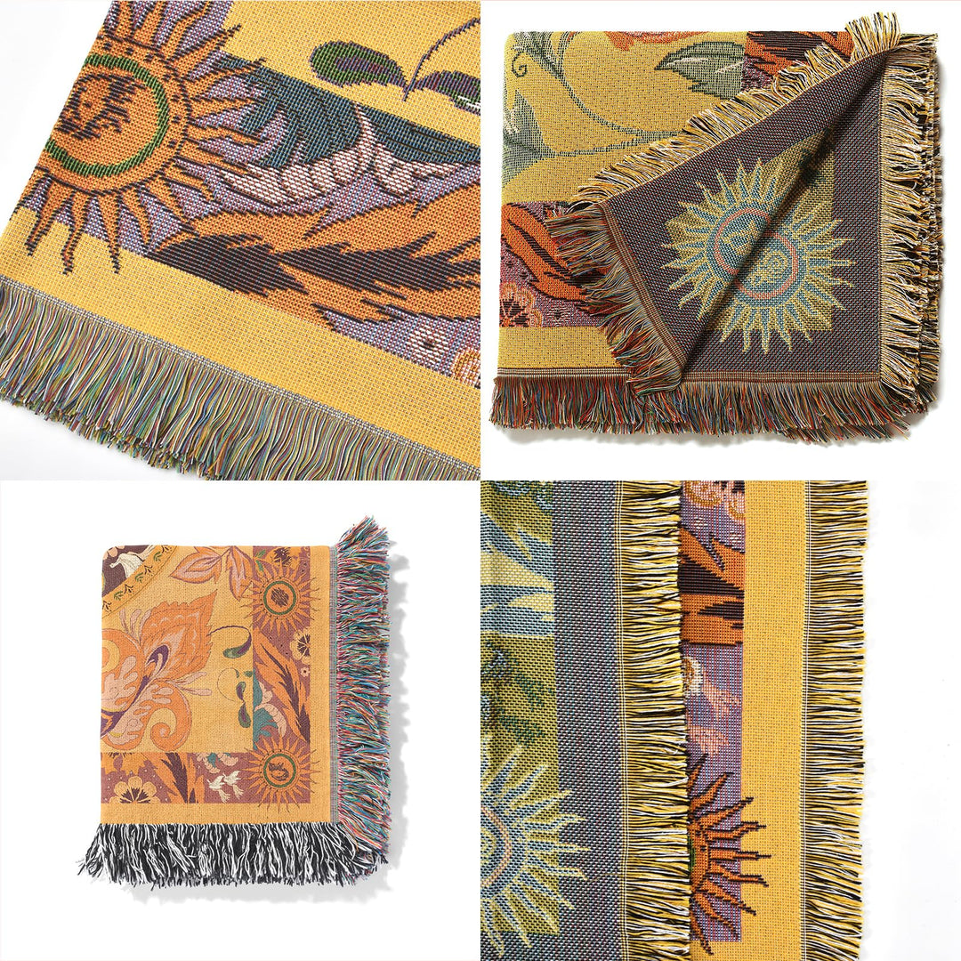 Olivenorma Golden Sun Mood Face Yellow Bohemian Tapestry Blanket  - image 15