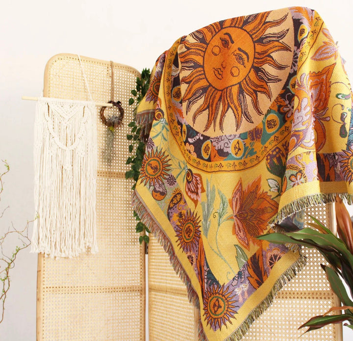 Olivenorma Golden Sun Mood Face Yellow Bohemian Tapestry Blanket  - image 10