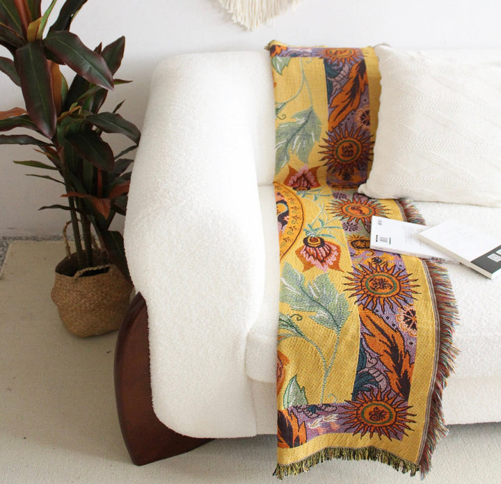 Olivenorma Golden Sun Mood Face Yellow Bohemian Tapestry Blanket  - image 9