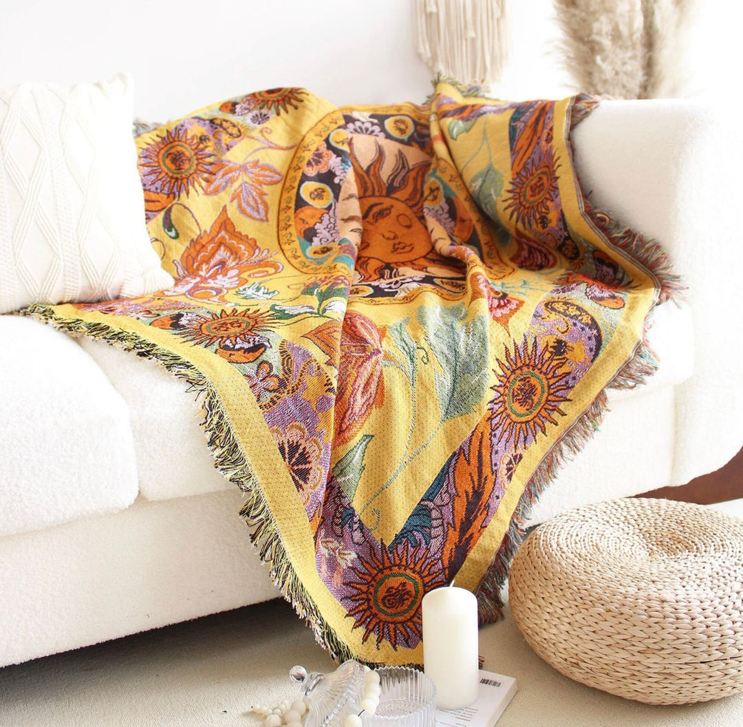 Olivenorma Golden Sun Mood Face Yellow Bohemian Tapestry Blanket  - image 12
