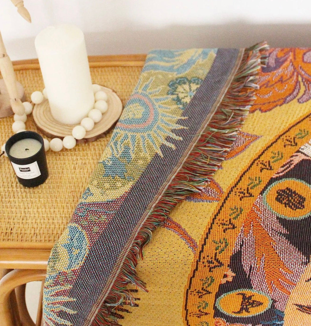 Olivenorma Golden Sun Mood Face Yellow Bohemian Tapestry Blanket  - image 14