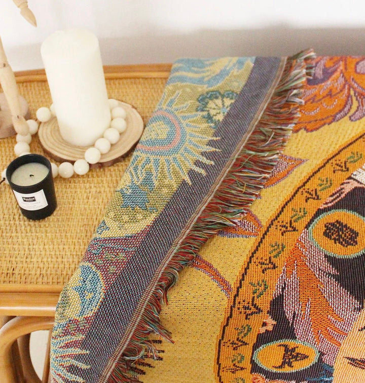 Olivenorma Golden Sun Mood Face Yellow Bohemian Tapestry Blanket  - image 14