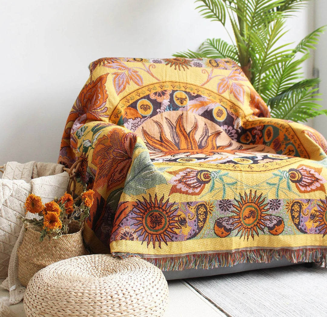 Olivenorma Golden Sun Mood Face Yellow Bohemian Tapestry Blanket  - image 13