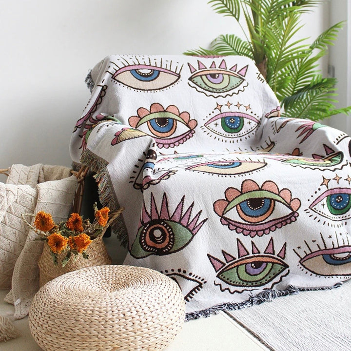 Olivenorma Evil Eye Woven Throw Tassel Blanket - Blue White Evil Eye - image 0