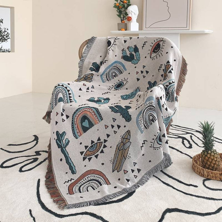 Olivenorma Crystal Rainbow Cactus Bohemian Woven Tassel Blanket - Crystal Rainbow Cactus - image 0