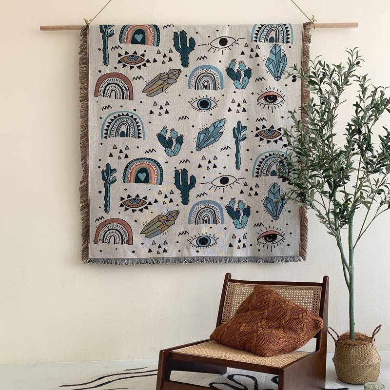 Olivenorma Crystal Rainbow Cactus Bohemian Woven Tassel Blanket - image 3