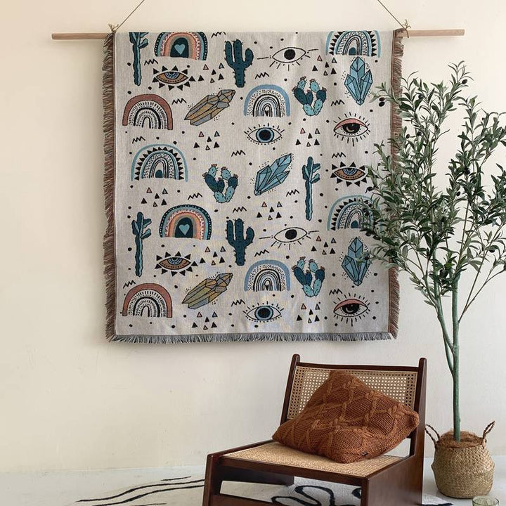 Olivenorma Crystal Rainbow Cactus Bohemian Woven Tassel Blanket - image 3